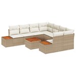 Ensemble de Canapés de Jardin 9 Pièces avec Coussins Beige Poly Rotin Acacia
