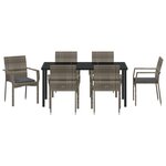 vidaXL Ensemble de repas de jardin 7 pièces avec coussins gris en poly rattan