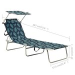 vidaXL Chaise longue pliable avec auvent motif de feuilles aluminium