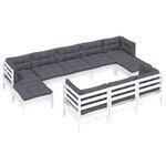 vidaXL Salon de jardin 10 Pièces avec coussins blanc bois de pin massif