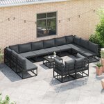 vidaXL Ensemble de canapé de jardin avec coussin 13 Pièces Noir Aluminium