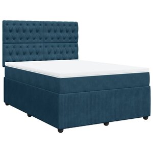 vidaXL Sommier à lattes de lit et matelas Bleu foncé 140x190cm Velours