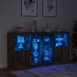 vidaXL Buffet avec lumières LED chêne fumé 202x37x100 cm