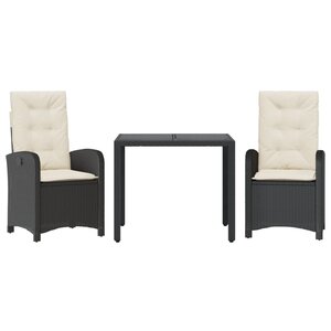 vidaXL Ensemble à manger de jardin avec coussins 3 Pièces Noir