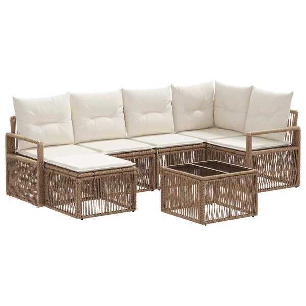 vidaXL Ensemble de canapé de jardin 7 Pièces Beige polyrotin