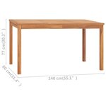 vidaXL Table à dîner de jardin 140x80x77 cm Bois de teck solide