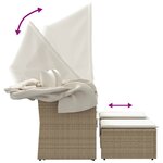 vidaXL Canapé de jardin 2 places avec auvent et tabourets beige rotin