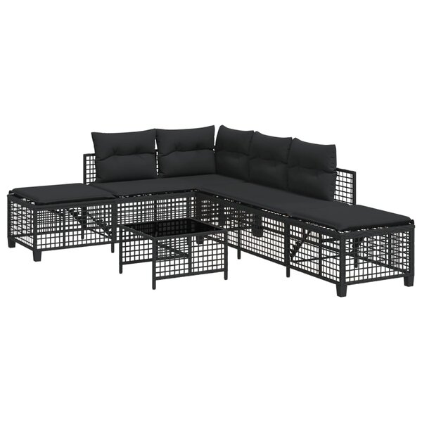 vidaXL Salon de jardin d'angle 3 Pièces avec coussins noir résine tressée