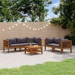 vidaXL Salon de jardin 6 Pièces avec coussin Bois d'acacia solide