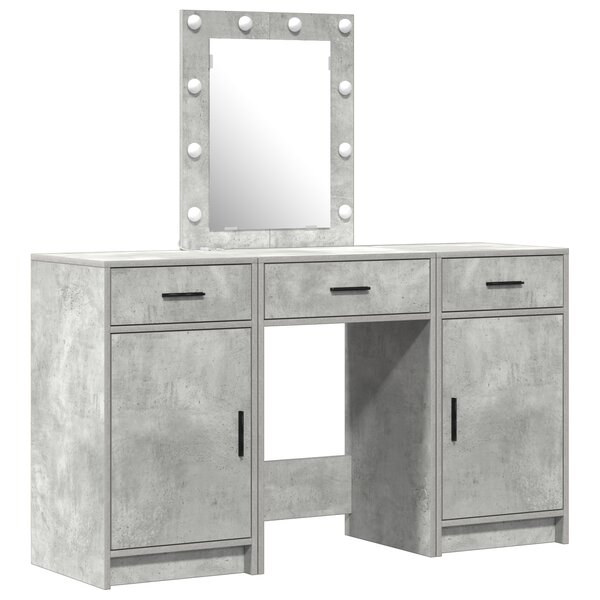 Ensemble de coiffeuse 3 pièces avec LED en bois d'ingénierie gris béton