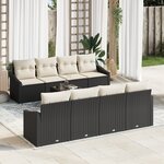vidaXL Ensemble de 7 Canapés de Jardin avec Coussins Noir en Poly Rattan