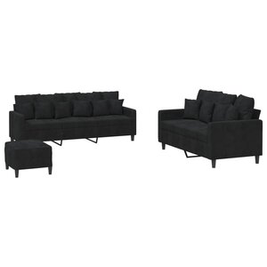 vidaXL Ensemble de canapés 3 Pièces avec coussins Noir Velours