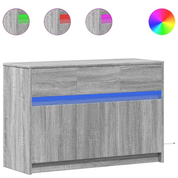 vidaXL Meuble TV avec LED sonoma gris 91x34x61 cm bois d'ingénierie