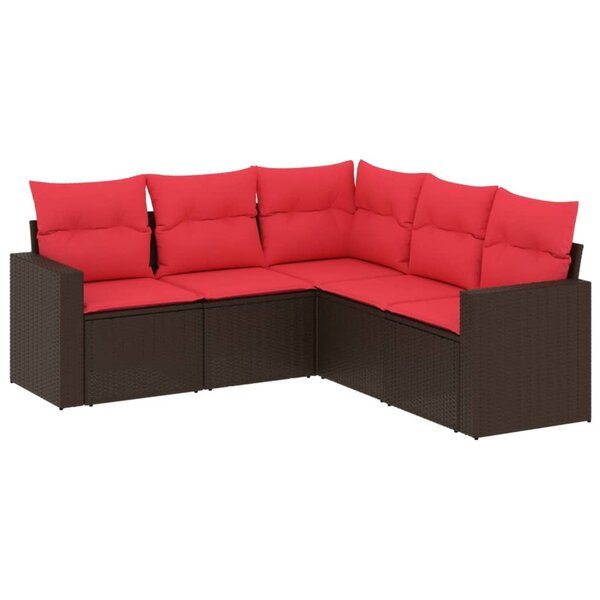 vidaXL Salon de jardin avec coussins 5 Pièces marron résine tressée