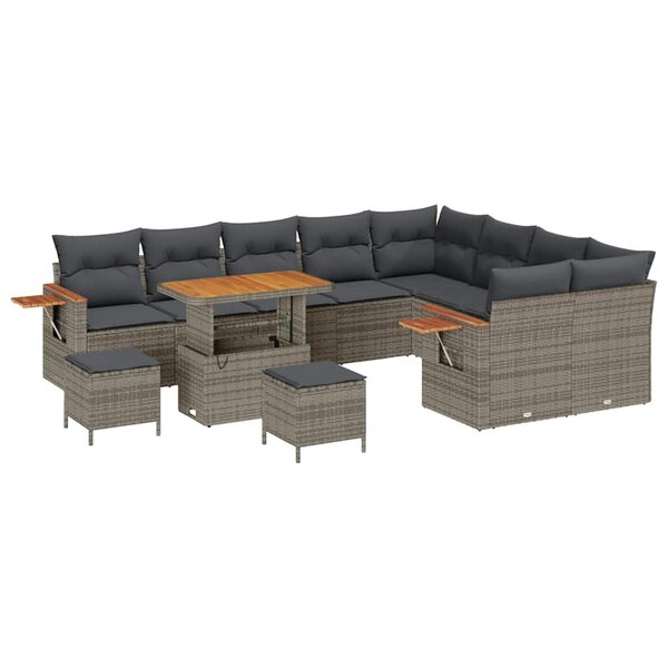 vidaXL Ensemble de canapé de jardin 12 Pièces Gris Poly rotin
