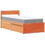 vidaXL Lit avec tiroirs/matelas cire marron 90x200 cm bois massif pin