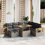 vidaXL Salon de jardin 8 Pièces avec coussins gris résine tressée