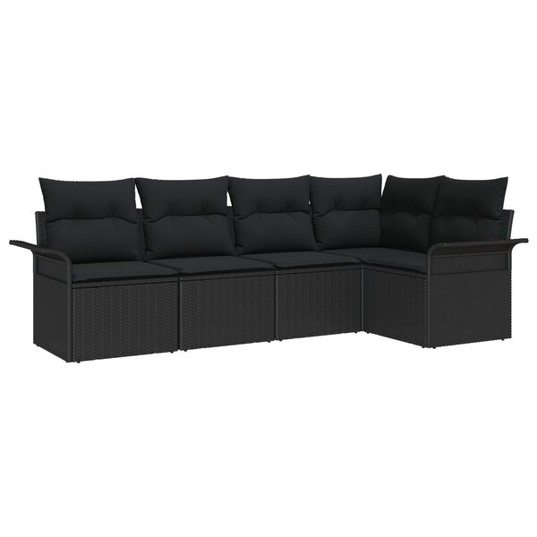 vidaXL Ensemble de canapé de jardin 5 pièces avec coussins en noir Poly Rattan