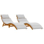 vidaXL Chaises Longues avec Coussins 2 Pièces Gris Clair Bois Massif d'Acacia