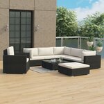 vidaXL Salon de jardin 8 Pièces avec coussins résine tressée noir
