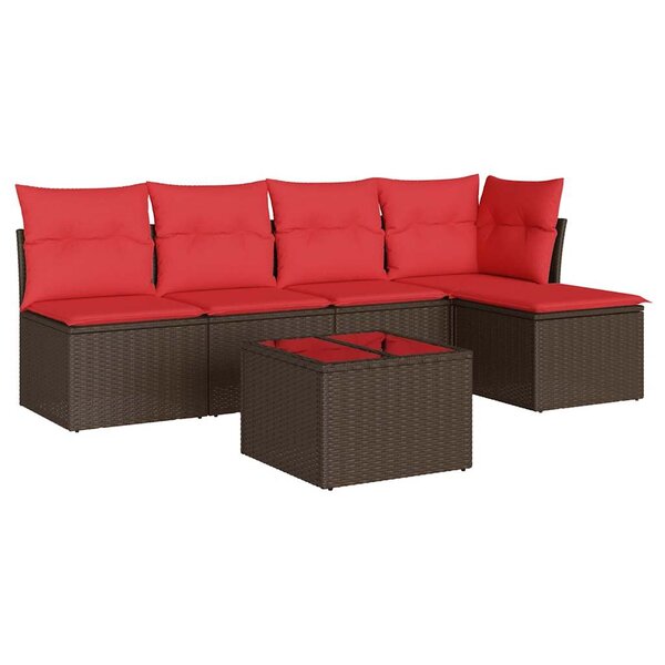vidaXL Salon de jardin 6 Pièces avec coussins marron résine tressée