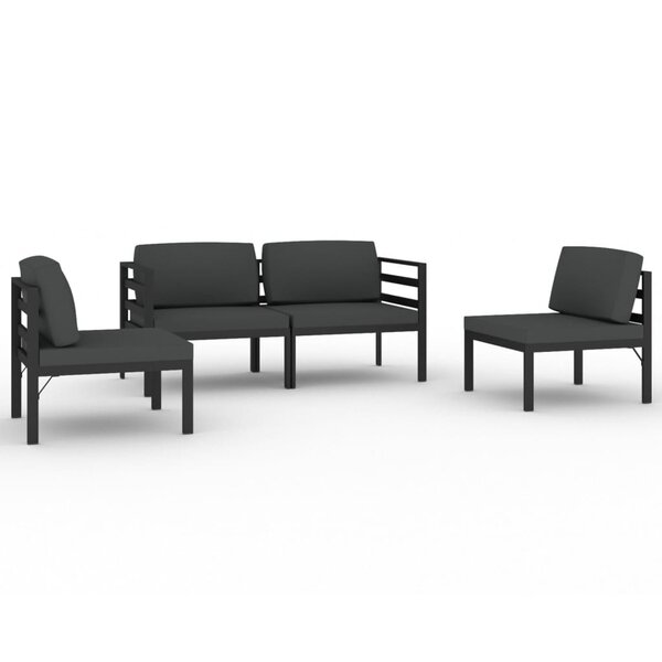 vidaXL Salon de jardin 4 Pièces avec coussins Aluminium Anthracite