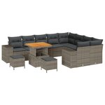 vidaXL Ensemble de canapé de jardin 12 pièces avec coussins en rotin poly gris acacia