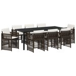 Ensemble de salle à manger de jardin 9 pièces vidaXL avec coussins en rotin poly marron