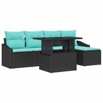 vidaXL Ensemble de canapé de jardin 6 Pièces Noir et Bleu polyrotin
