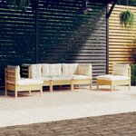 vidaXL Salon de jardin 5 Pièces avec coussins crème bois de pin massif