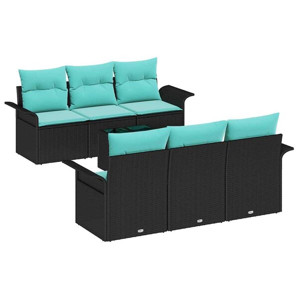 vidaXL Ensemble de canapé de jardin 7 Pièces Noir et turquoise