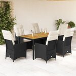 vidaXL Ensemble à manger de jardin coussins 7Pièces Noir Résine tressée
