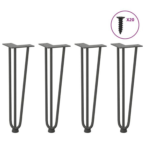 vidaXL Pieds en épingle à cheveux pour table basse 4 pièces Anthracite 42 cm Acier massif