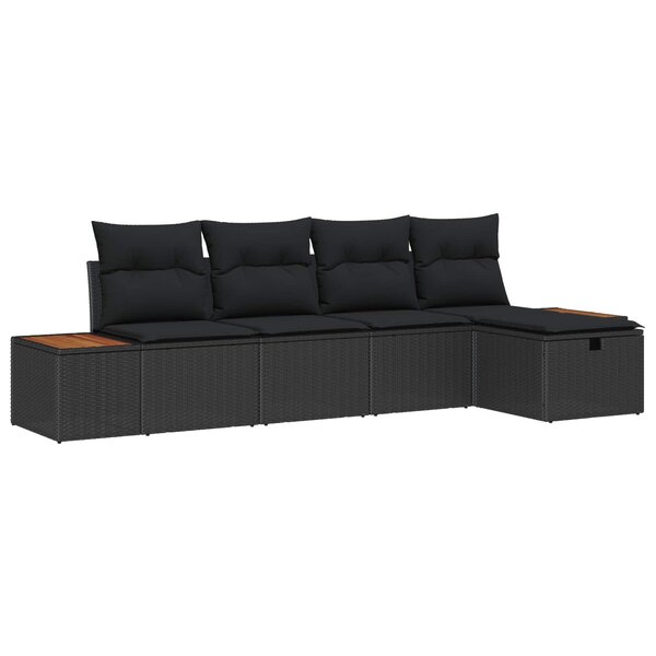 vidaXL Ensemble de canapé de jardin 5 Pièces Noir Poly rotin