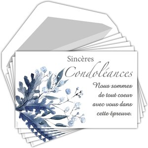 Lot 5 cartes remerciements condoléances +5 enveloppes blanches format 9x14cm