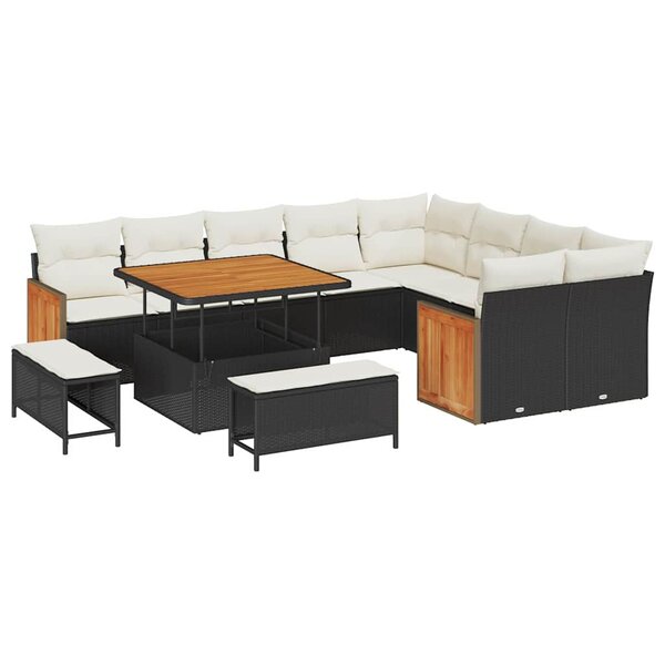 vidaXL Ensemble de canapé de jardin 12 Pièces Noir et Crème