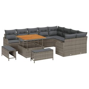 vidaXL Ensemble de canapé de jardin avec coussin 12 Pièces Gris
