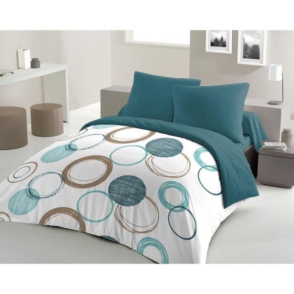 Parure de lit - couette 220 x 240 cm + 2 taies d'oreiller 63 x 63 cm - Bleu canard