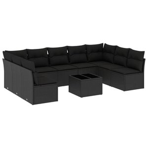 vidaXL Salon de jardin 10 Pièces avec coussins noir résine tressée