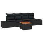vidaXL Set de canapé de jardin 5 pièces avec coussins poly rotin noir acacia