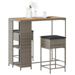 vidaXL Ensemble de bar de jardin 3 Pièces et coussins gris résine tressée