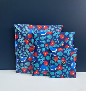 Trio pochettes cadeaux réutilisables Bleu Arras