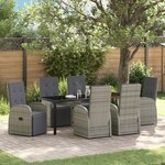 vidaXL Ensemble de salle à manger de jardin de 7 pièces avec coussins Gris en rattan synthétique