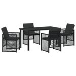 Ensemble repas jardin 5 pièces avec coussins en poly-rattan noir