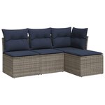 vidaXL Salon de jardin 4 Pièces avec coussins gris résine tressée