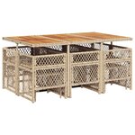 vidaXL Ensemble à manger de jardin et coussins 11 Pièces beige poly rotin