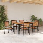 Ensemble salle à manger jardin vidaXL poly rotin noir et acacia 7 pièces