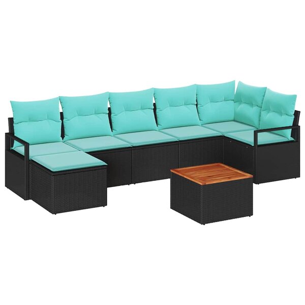 vidaXL Ensemble de canapé de jardin avec coussin 8 Pièces Noir polyrotin