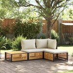 vidaXL Salon de jardin avec coussins 4 Pièces bois d'acacia massif