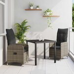 vidaXL Ensemble de salle à manger de jardin 3 pièces avec coussins en poly rotin gris